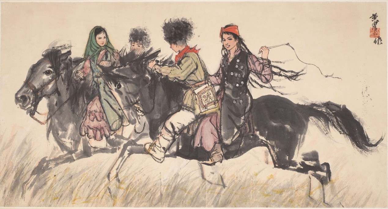 <h2>维女奔马</h2><p>作者：黄胄</p><p>创作年代：1970年</p><p>规格：95.5cm×179cm</p><p>品类：中国画</p>